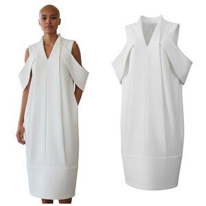 Julia Allert White Architectural Cold Shoulder Midi Dress Small NWT